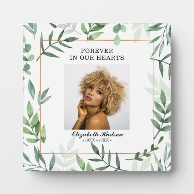 Elegant Watercolor Greenery Framed Photo Plaque (Front)