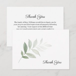Elegant Watercolor Greenery Funeral Thank You Card