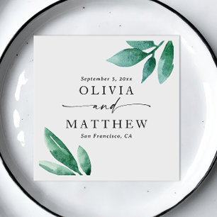 Elegant watercolor greenery garden script wedding napkin
