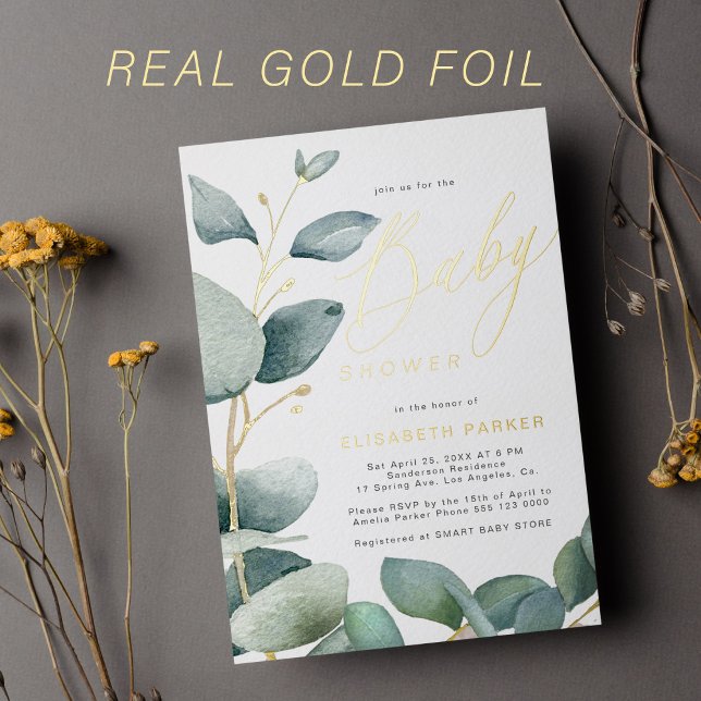 Elegant watercolor greenery gold baby shower (Creator Uploaded)