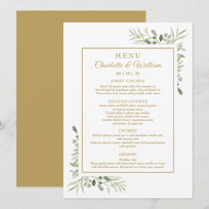 Elegant Watercolor Greenery Gold Dinner Menu
