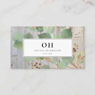 Elegant Watercolor Greenery Gold Leaf  Business Ca Business Card