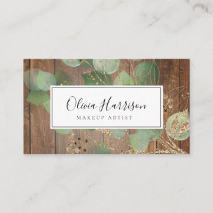 Elegant Watercolor Greenery Gold Leaf   Business Card