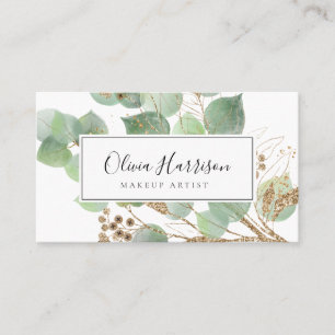 Elegant Watercolor Greenery Gold Leaf  Business Card