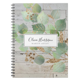 Elegant Watercolor Greenery Gold Leaf  Notebook