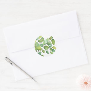 Elegant watercolor greenery green botanical classic round sticker