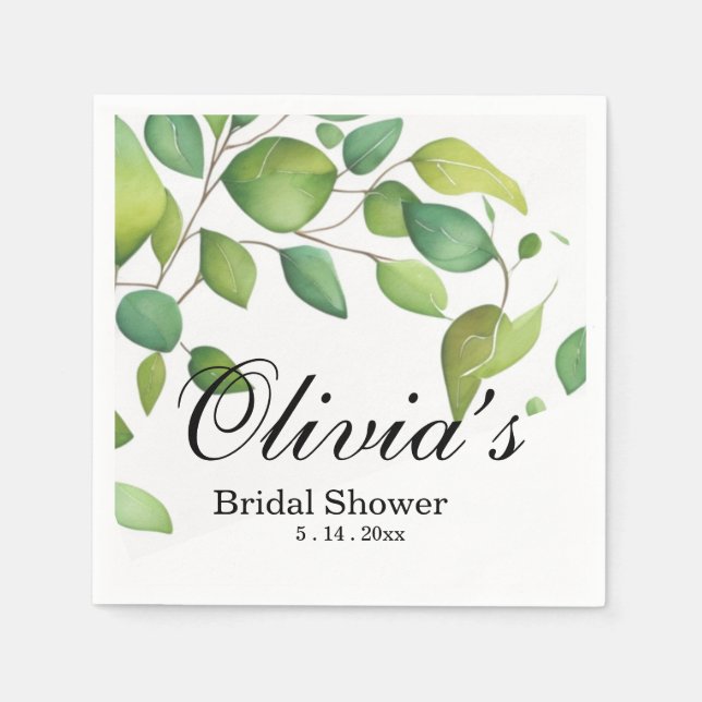 Elegant watercolor greenery green botanical napkin (Front)