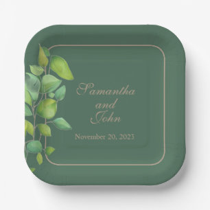 Elegant watercolor greenery green botanical paper plate