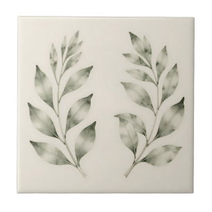 Elegant Watercolor Greenery Laurel Branches Tile