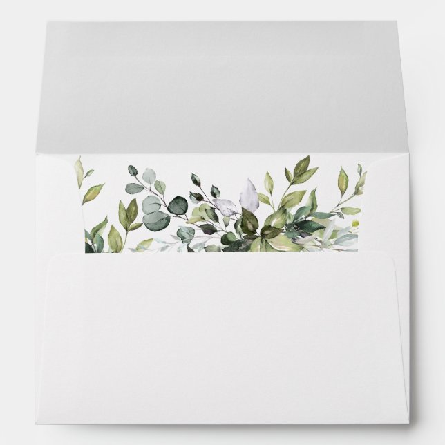 Elegant Watercolor Greenery Leaves Wedding Envelope (Back (Bottom))