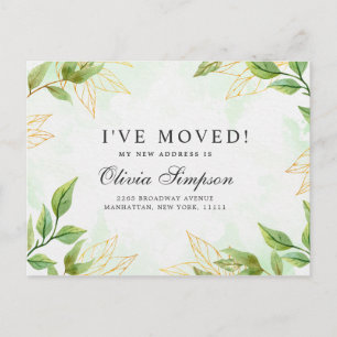 Elegant Watercolor Greenery Moving Announcement