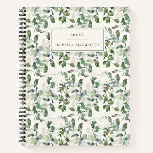 Elegant Watercolor Greenery Personalized Name Notebook