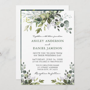 Elegant Watercolor Greenery Photo Wedding Invitation