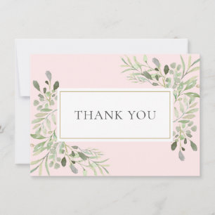 Elegant Watercolor Greenery Pink Thank You Card