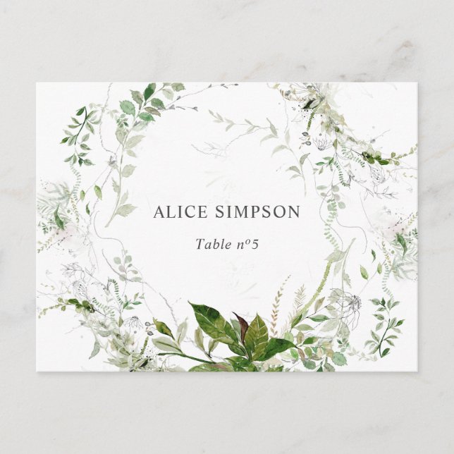 Elegant Watercolor Greenery Place Card (Front)