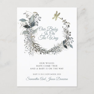 Elegant Watercolor Greenery Pregnancy Announcement Postcard