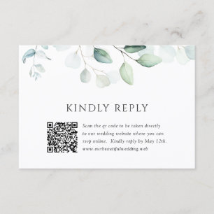 Elegant Watercolor Greenery QR Code Wedding RSVP Card