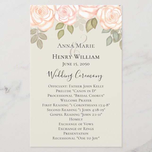Elegant Watercolor Greenery Sage Wedding Program (Front)