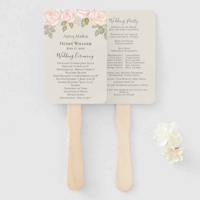 Elegant Watercolor Greenery Sage Wedding Program Hand Fan (Front and Back)