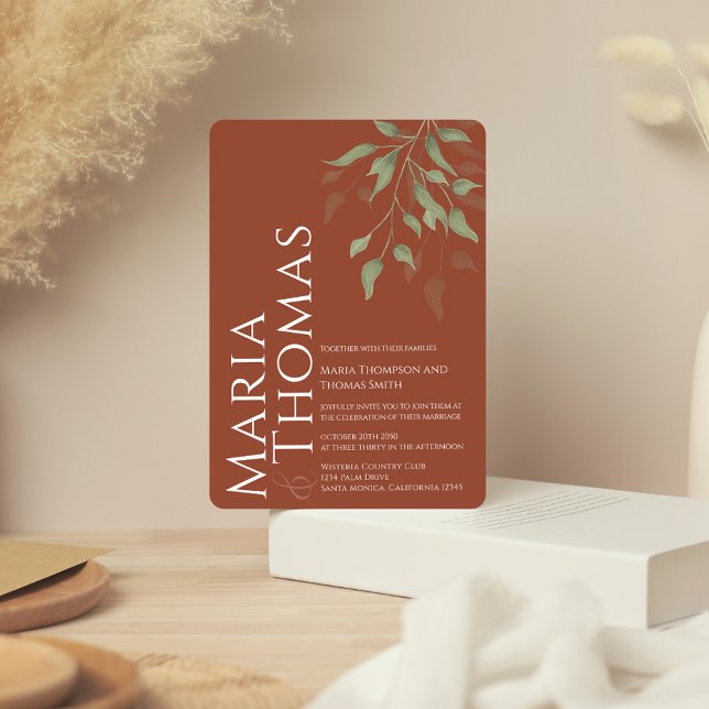 Elegant Watercolor Greenery Terracotta Foliage Invitation (Terracotta elegant wedding invitation with watercolor greenery and foliage. )