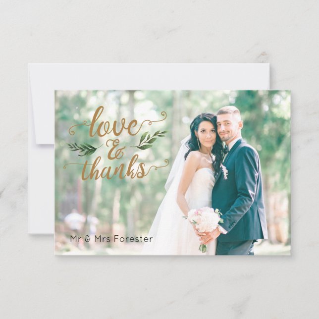 Elegant Watercolor Greenery Thank You Card (Front)