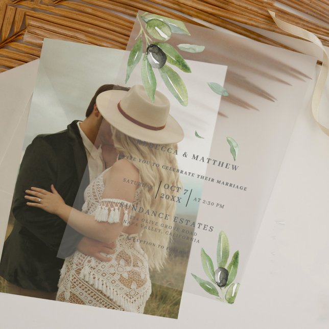Elegant Watercolor Greenery Transparent Wedding Acrylic Invitations (Creator Uploaded)