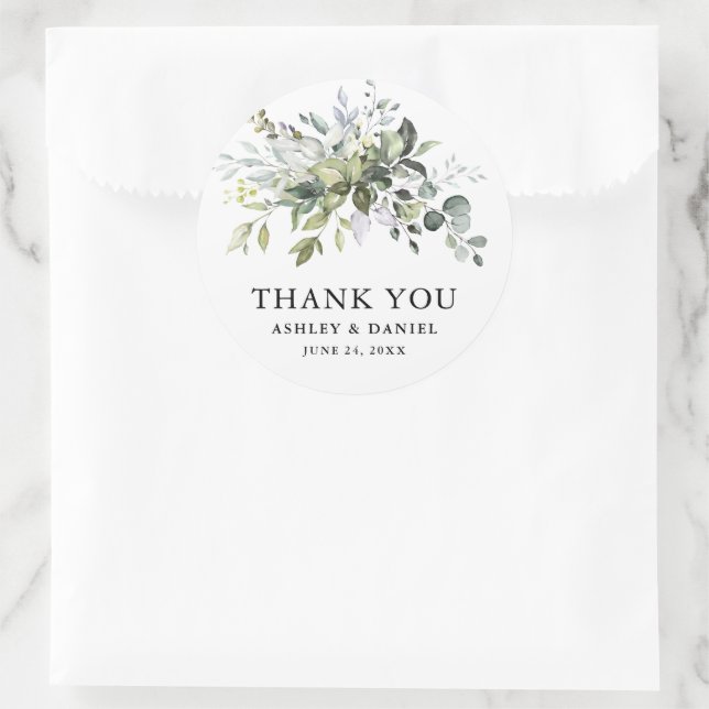 Elegant Watercolor Greenery Wedding Classic Round Sticker (Bag)