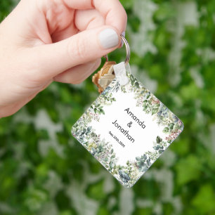 Elegant Watercolor Greenery Wedding Favour Keychai Key Ring