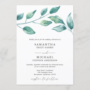 Elegant Watercolor Greenery Wedding Invitation