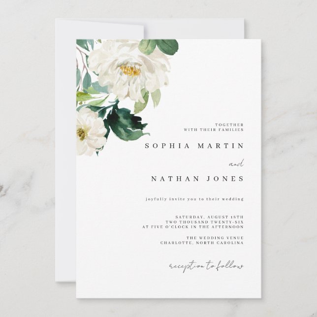 Elegant Watercolor Greenery Wedding Invitation (Front)