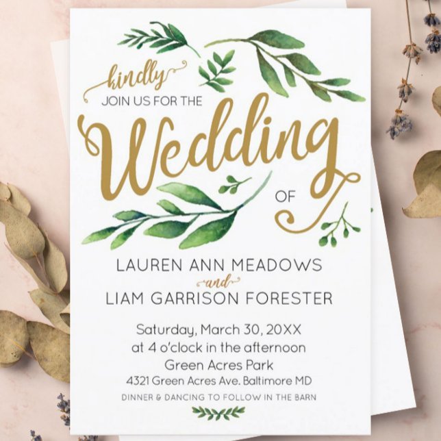 Elegant Watercolor Greenery Wedding Invitation (Creator Uploaded)