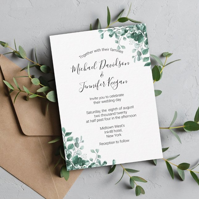 elegant watercolor greenery wedding invitation (Creator Uploaded)