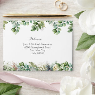 Elegant Watercolor Greenery Wedding Pre-addressed Envelope