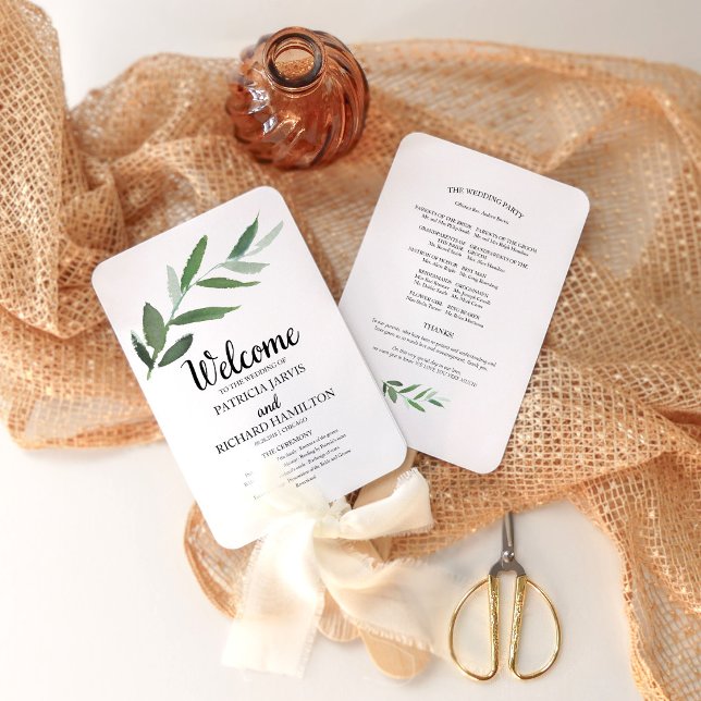 Elegant Watercolor Greenery Wedding Program Fan (Creator Uploaded)