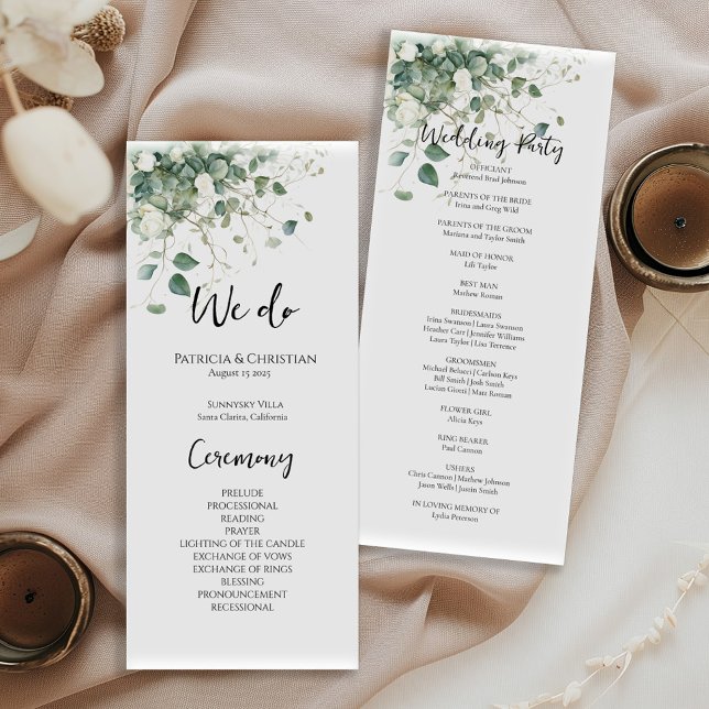 Elegant watercolor greenery wedding program programme (Creator Uploaded)