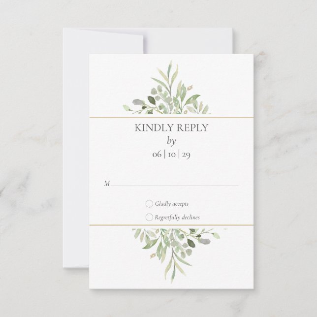 Elegant Watercolor Greenery Wedding RSVP Card (Front)