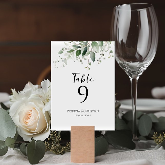Elegant watercolor greenery wedding table number (Creator Uploaded)