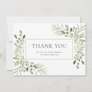 Elegant Watercolor Greenery Wedding Thank You Card