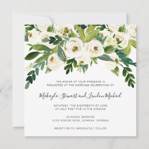 Elegant Watercolor Greenery White Floral Wedding Invitation