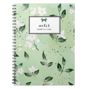 Elegant Watercolor Greenery White Flowers Pattern Notebook
