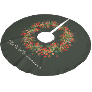 Elegant Watercolor Greenery Wreath Rustic Custom Brushed Polyester Tree Skirt