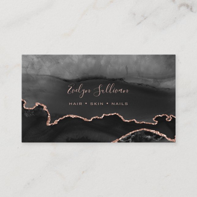 elegant watercolor grey black agate business card (Front)