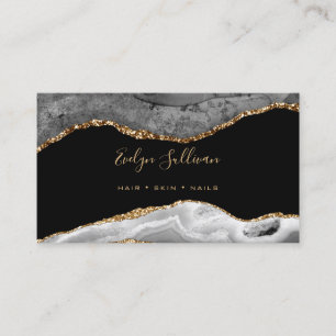 elegant watercolor grey gold agate business card