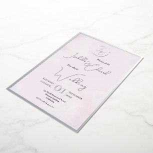 Elegant Watercolor Grey Lovebirds & Pink Wedding