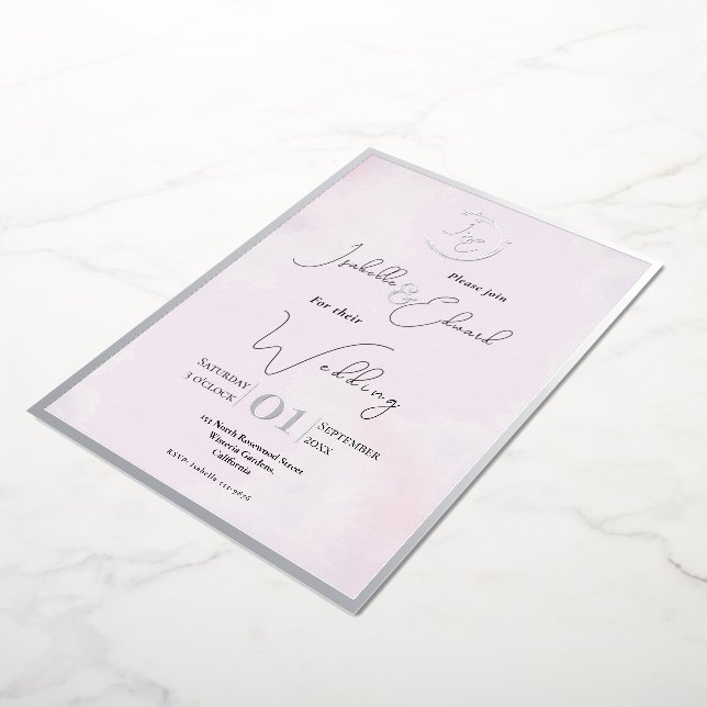Elegant Watercolor Grey Lovebirds & Pink Wedding (Rotated)