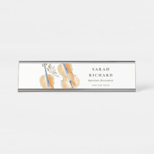 Elegant Watercolor Guitar Musician Music Teacher Desk Name Plate