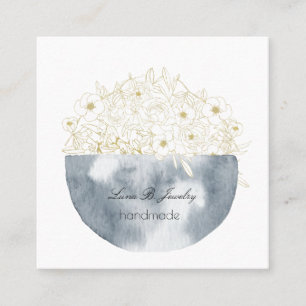 Elegant Watercolor Half Moon & Floral Square Card