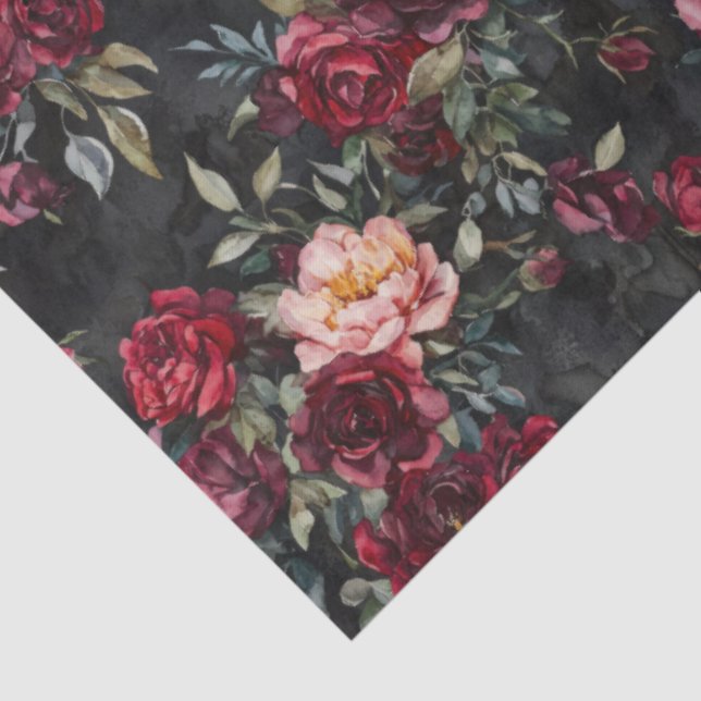 Elegant Watercolor Halloween Floral Tissue Paper (Detail)