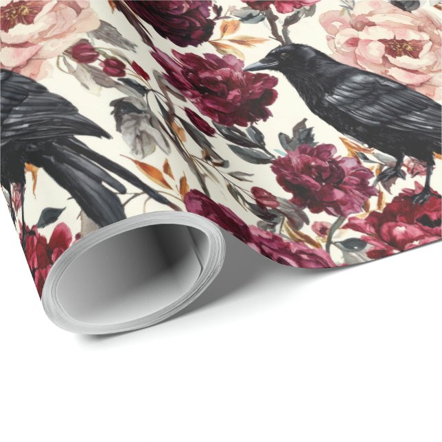 Elegant Watercolor Halloween Floral Wrapping Paper (Roll Corner)