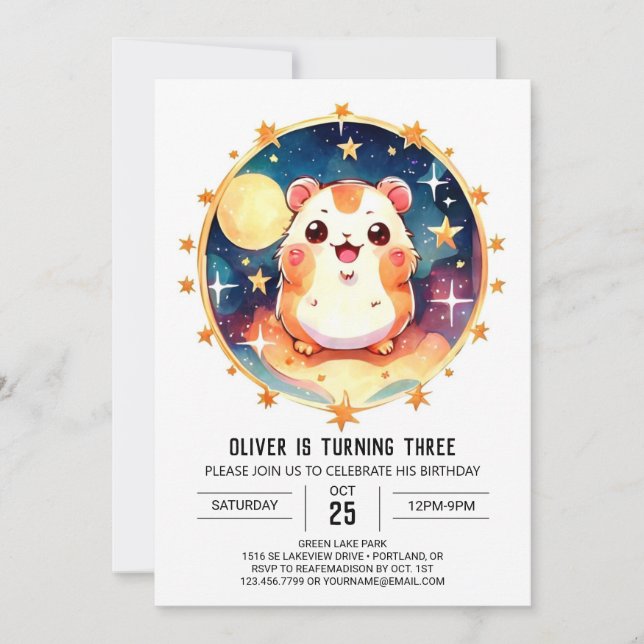 Elegant Watercolor Hamster Birthday Invitation (Front)